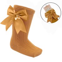 S350-M: Mustard Knee Length Socks w/Large Bow (0-24 Months)